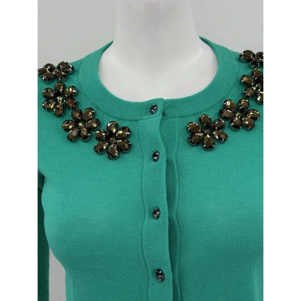 Kate Spade Sweater Womens XS Green Leni‎ Cardigan Jeweled Preppy Office Holiday